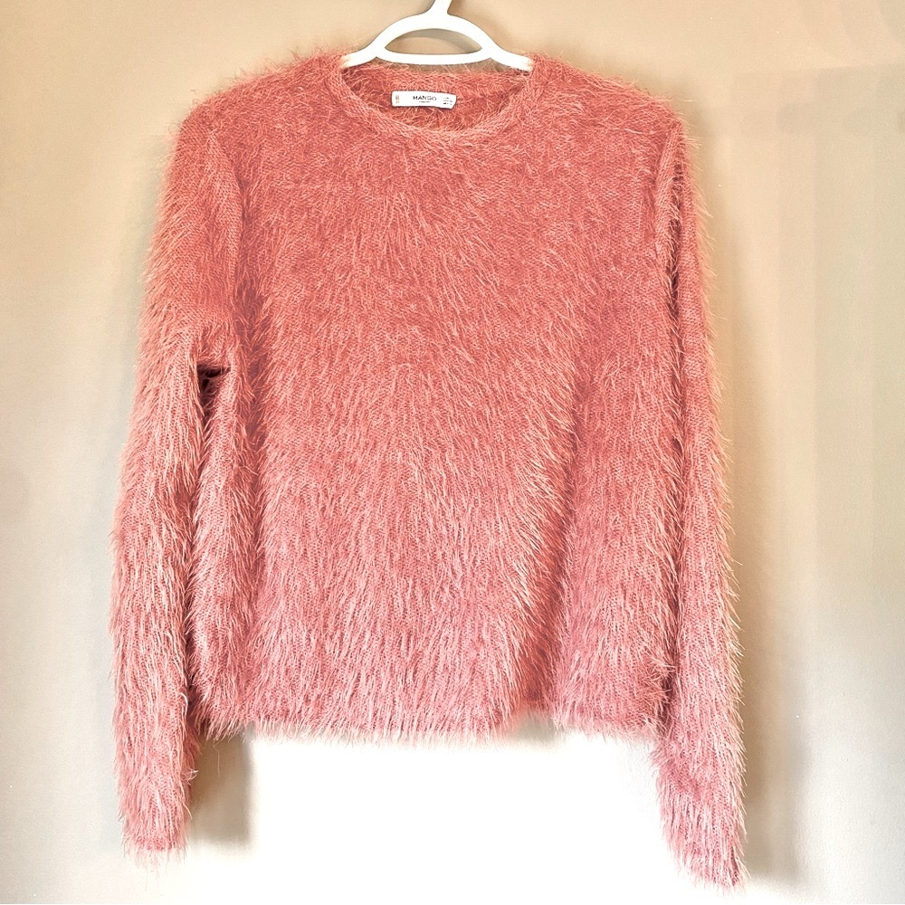 Mango Pink Fuzzy Long Sleeve Top